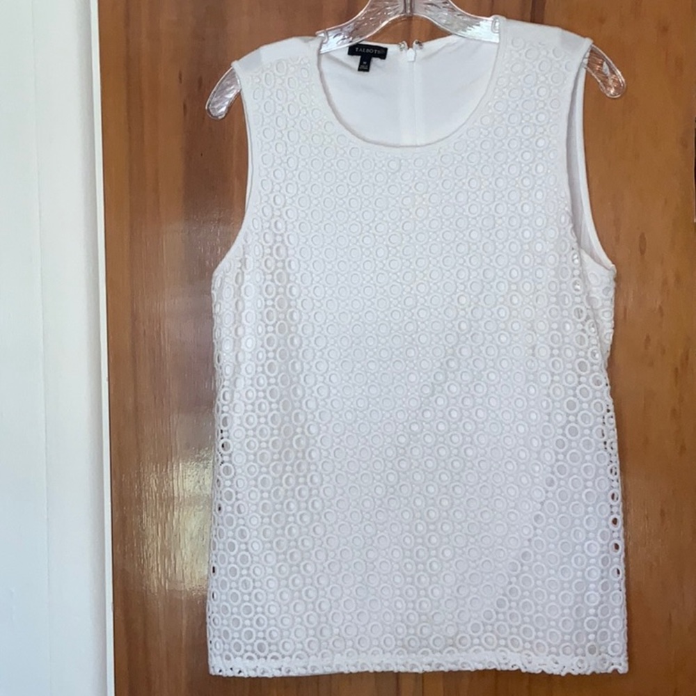 Talbots White Knit and Lace Top Size M
